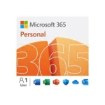 Hộp sản phẩm Microsoft 365 Personal màu xanh dương với logo Office nổi bật trên nền trắng, tượng trưng cho dịch vụ đăng ký phần mềm văn phòng cần thiết cho người dùng cá nhân để truy cập các tính năng mới trên Windows 11.