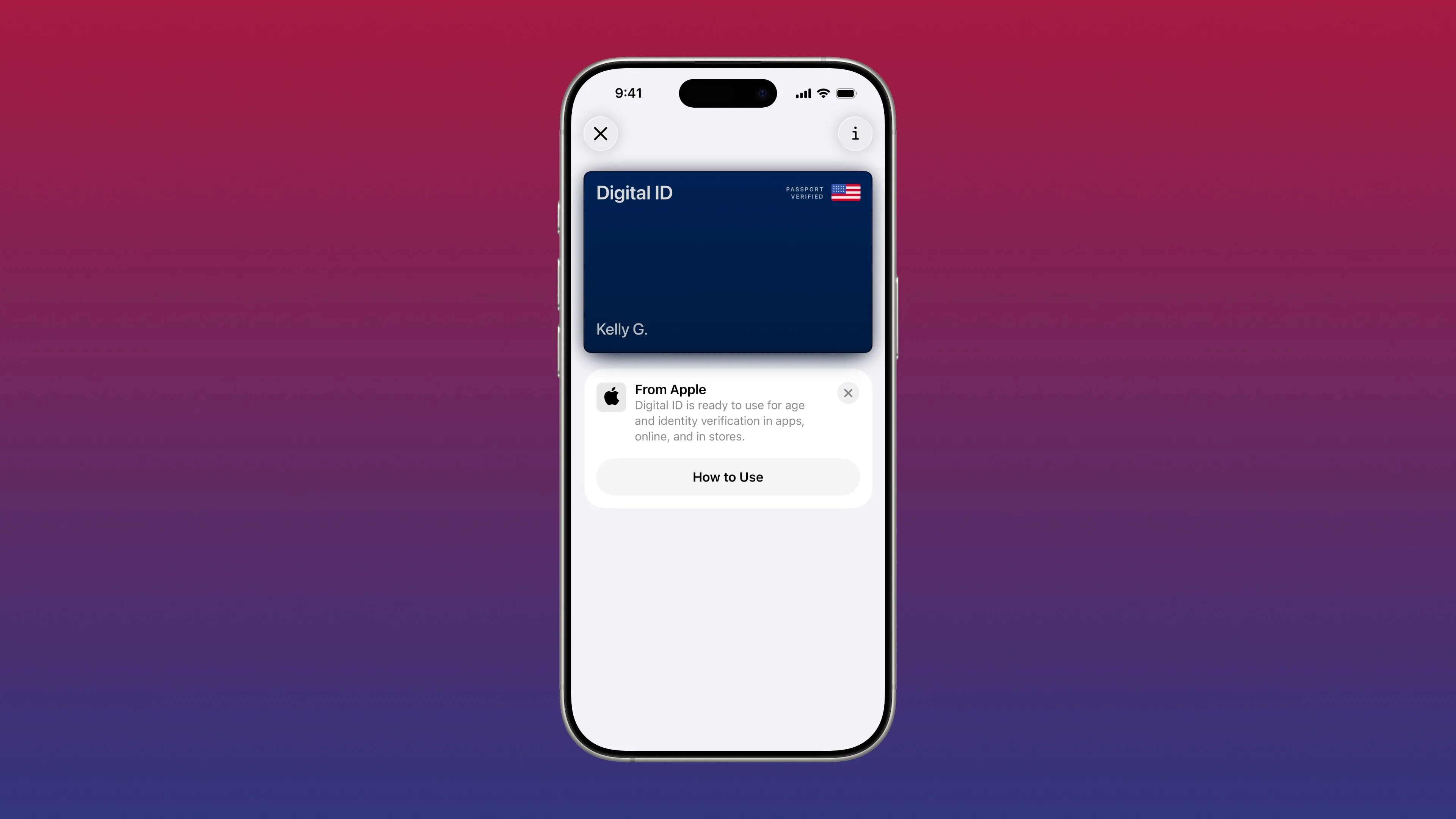 iPhone hiển thị ID kỹ thuật số trong ứng dụng Ví, cho phép sử dụng hộ chiếu số hóa tại các điểm kiểm tra an ninh.