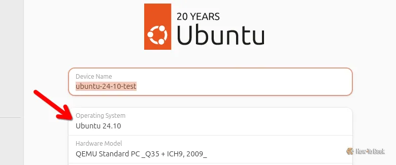 Kiểm tra phiên bản Ubuntu hiện tại qua ứng dụng Cài đặt (Settings), hiển thị thông tin hệ điều hành.