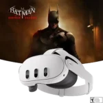 Kính thực tế ảo Meta Quest 3 với dây đeo và bộ điều khiển, minh họa trải nghiệm chơi game VR chưa tối ưu do pin và thiết kế.