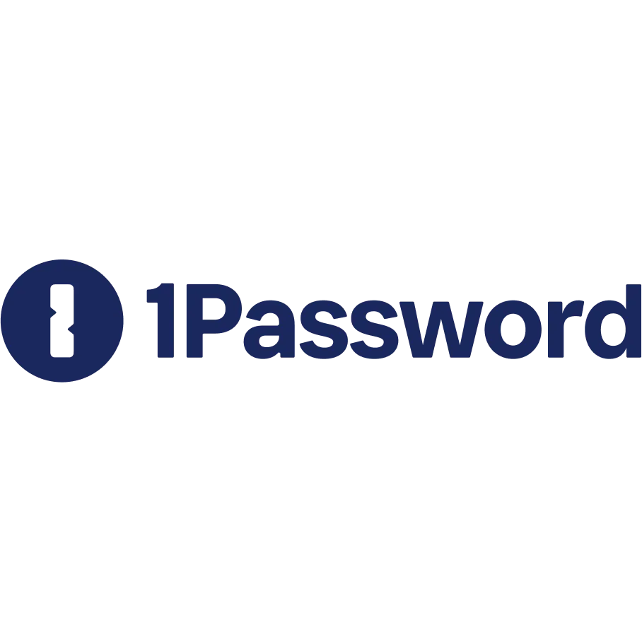 Logo thương hiệu 1Password màu xanh dương, minh họa sự hiện diện mạnh mẽ của ứng dụng trong lĩnh vực an ninh mạng.