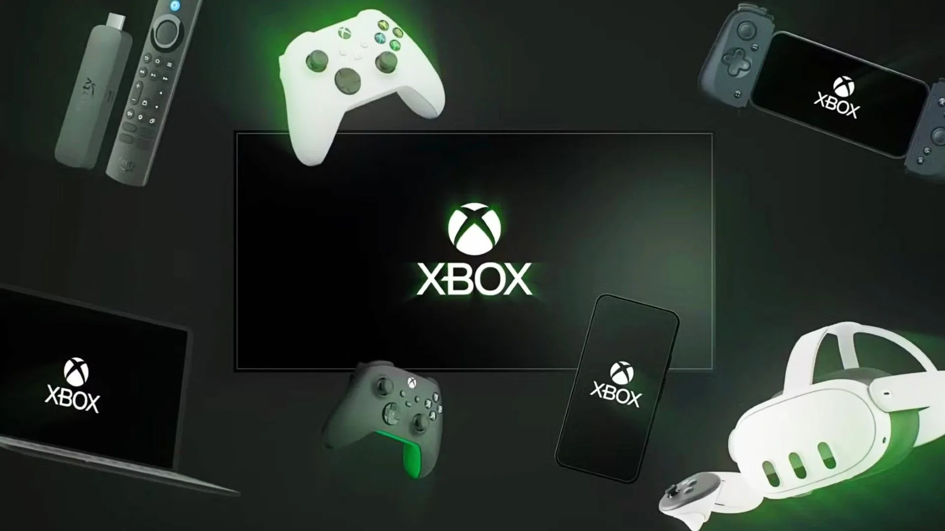 Logo Xbox hiển thị trên nhiều thiết bị và tay cầm điều khiển, minh họa sự thay đổi giao diện giúp người dùng tùy chỉnh và loại bỏ các ô không cần thiết.