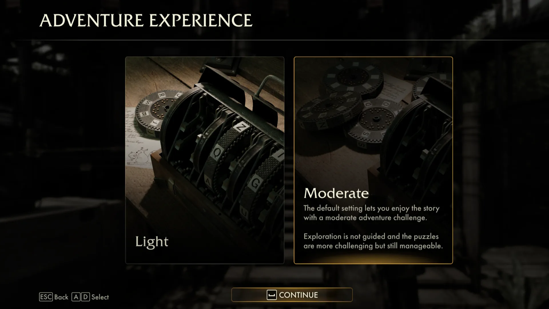Màn hình cài đặt độ khó giải đố trong game Indiana Jones and the Great Circle, cho phép người chơi tùy chỉnh trải nghiệm thử thách câu đố phù hợp với sở thích.