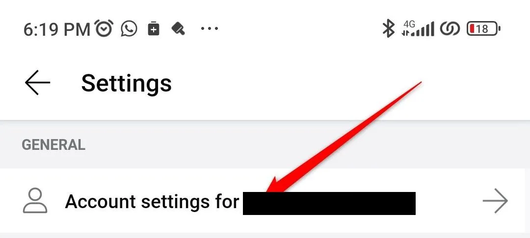 Màn hình cài đặt trong ứng dụng Reddit, hiển thị &quot;Account Settings&quot; (Cài đặt tài khoản).