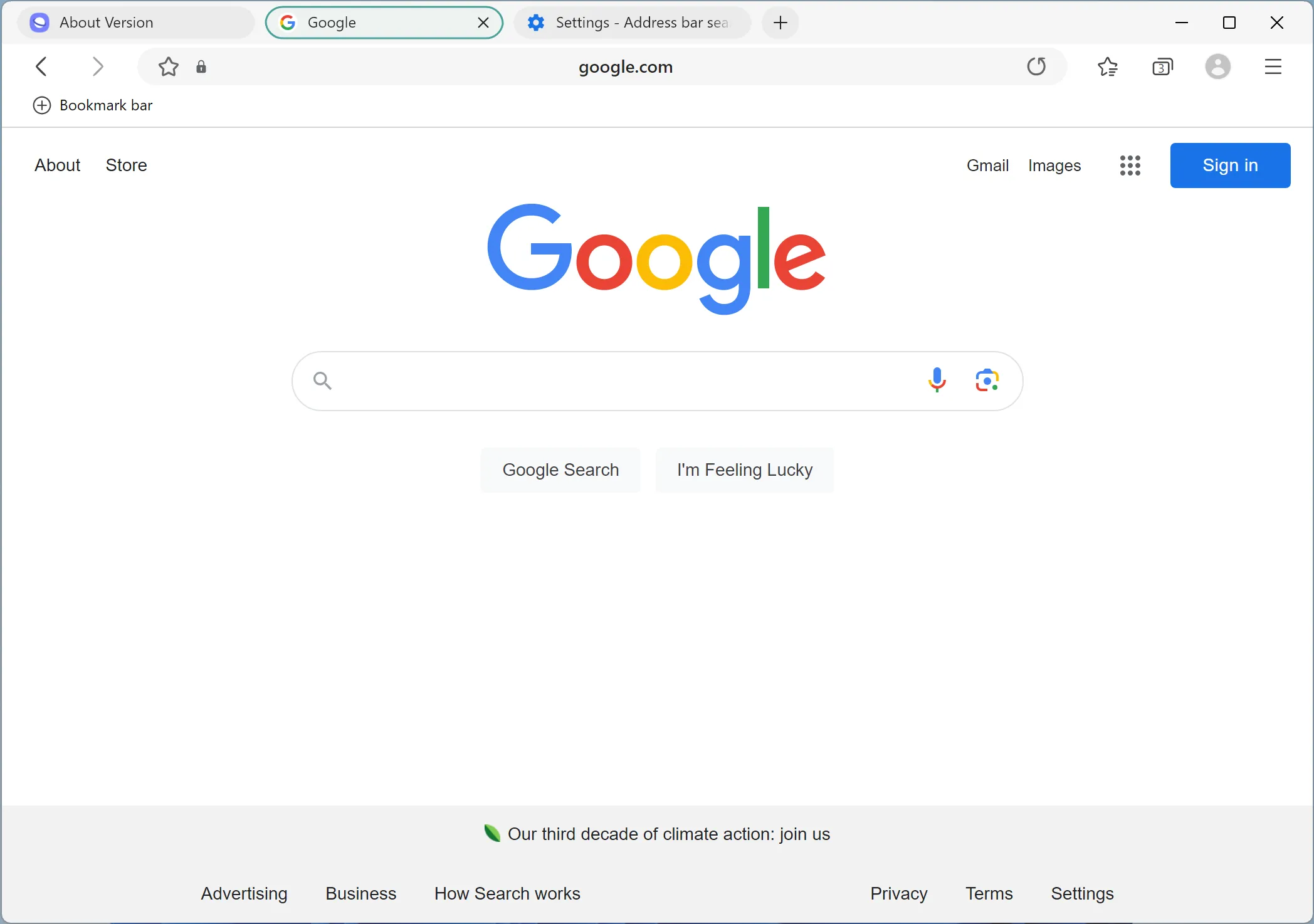 Màn hình giao diện trình duyệt Samsung Internet trên máy tính Windows, hiển thị thanh tab và các nút chức năng quen thuộc.