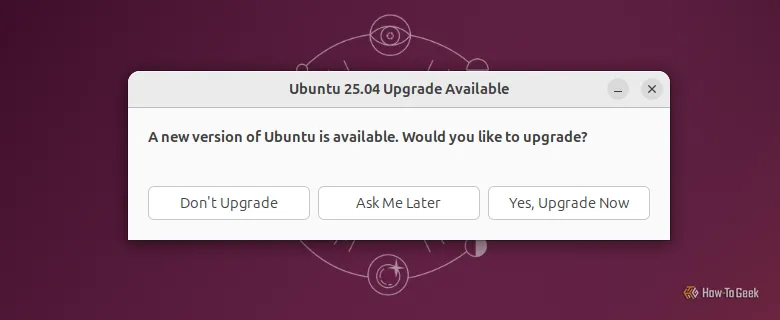 Màn hình hiển thị thông báo nhắc nhở nâng cấp phiên bản Ubuntu lên bản mới hơn.