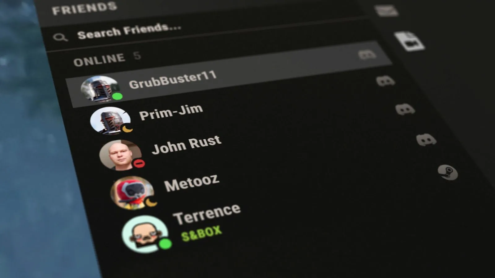 Màn hình người dùng Discord đang cuộn để tìm bạn bè, minh họa tích hợp SDK xã hội của Discord vào trò chơi