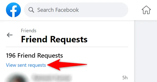 Màn hình quản lý bạn bè trên Facebook desktop với tùy chọn &quot;Yêu cầu kết bạn&quot; và &quot;Xem yêu cầu đã gửi&quot; được đánh dấu rõ ràng để theo dõi.