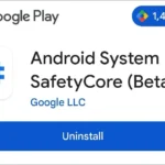 Màn hình ứng dụng Android System SafetyCore trên Google Play Store, hiển thị thông tin về tính năng bảo mật mới của Google.