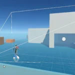 Màn hình Unity Editor hiển thị giao diện phát triển game với mô hình xương và camera, minh họa cách Unity Remote kết nối thiết bị di động để kiểm thử game Android.