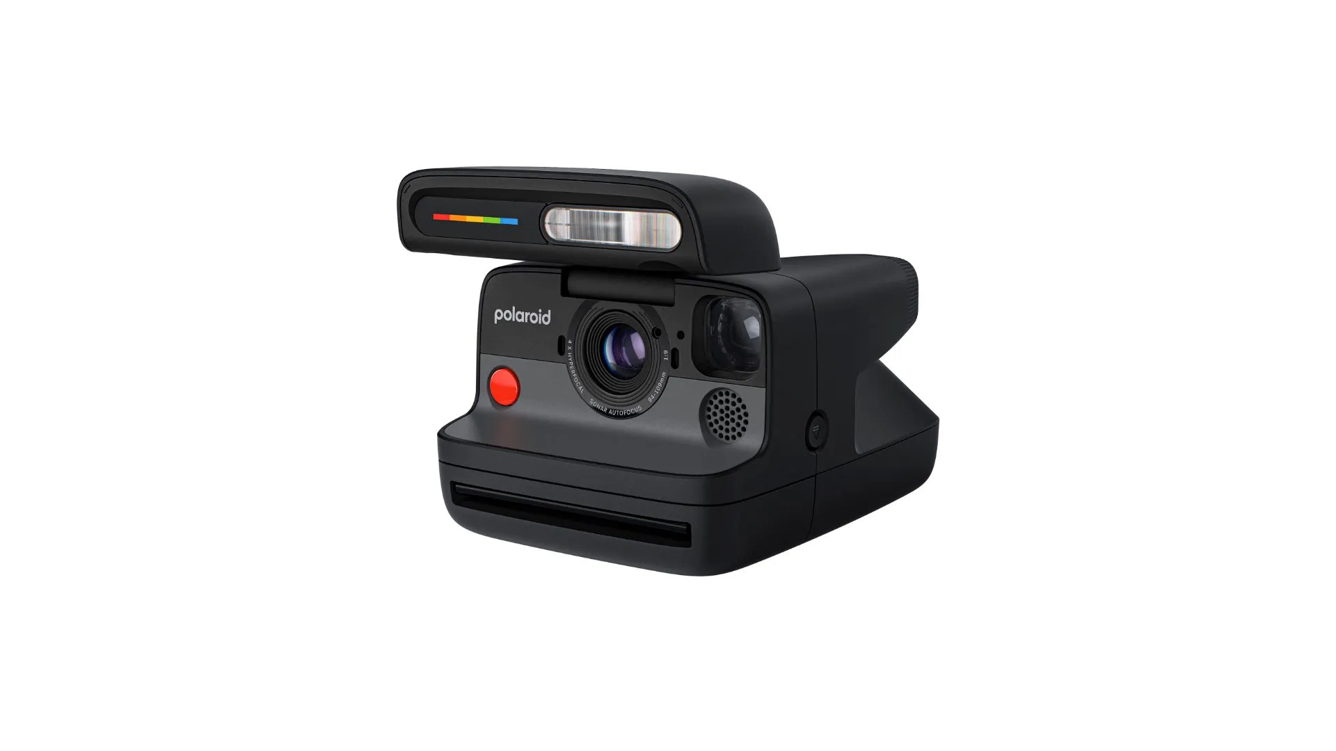 Máy ảnh Polaroid Flip màu đen với thiết kế nắp gập độc đáo và hệ thống 4 ống kính tiên tiến
