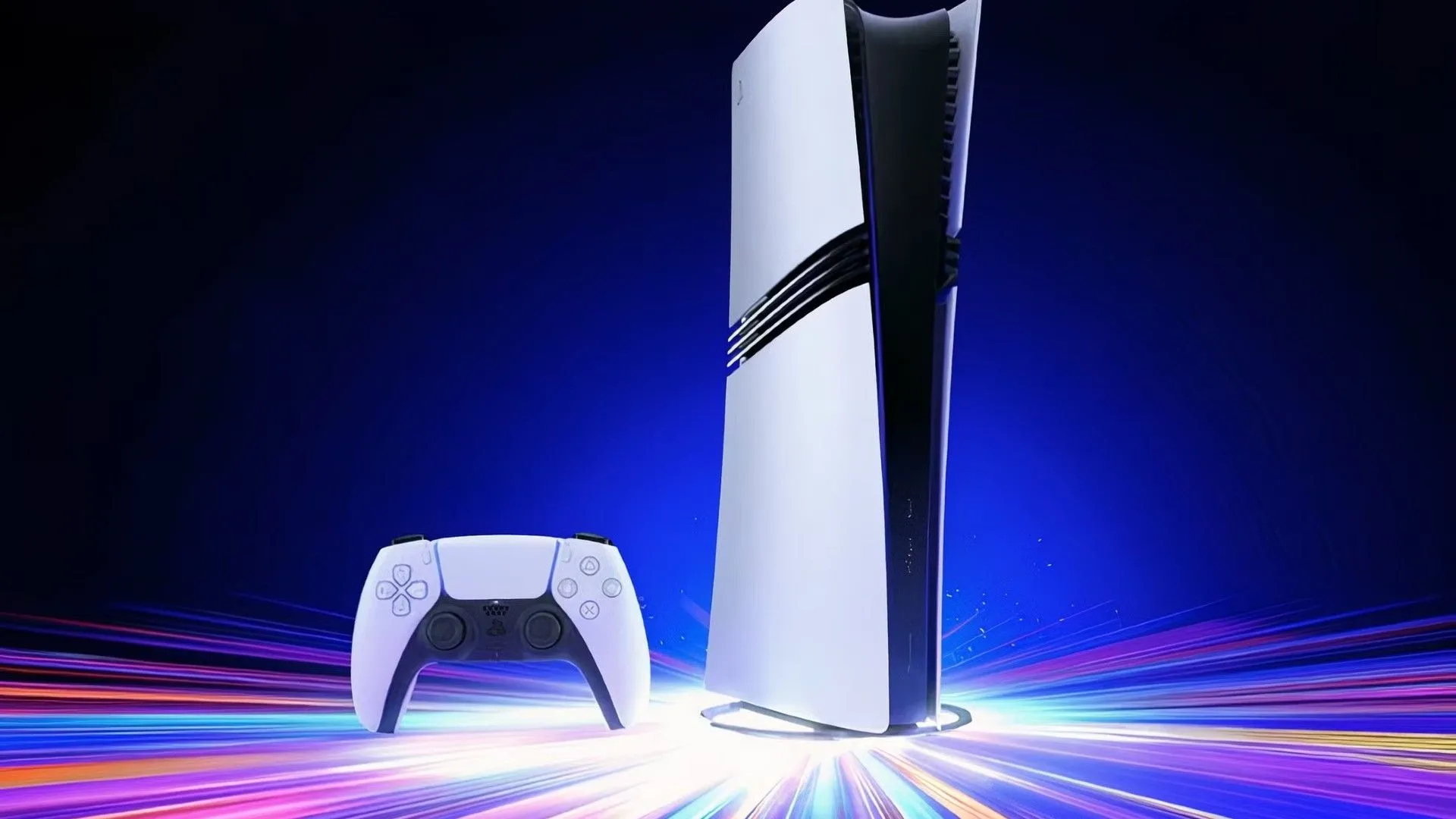 Máy chơi game PlayStation 5 Pro với thiết kế hiện đại trên nền xanh, gợi mở về tương lai của PlayStation 6 liệu có còn ổ đĩa vật lý.