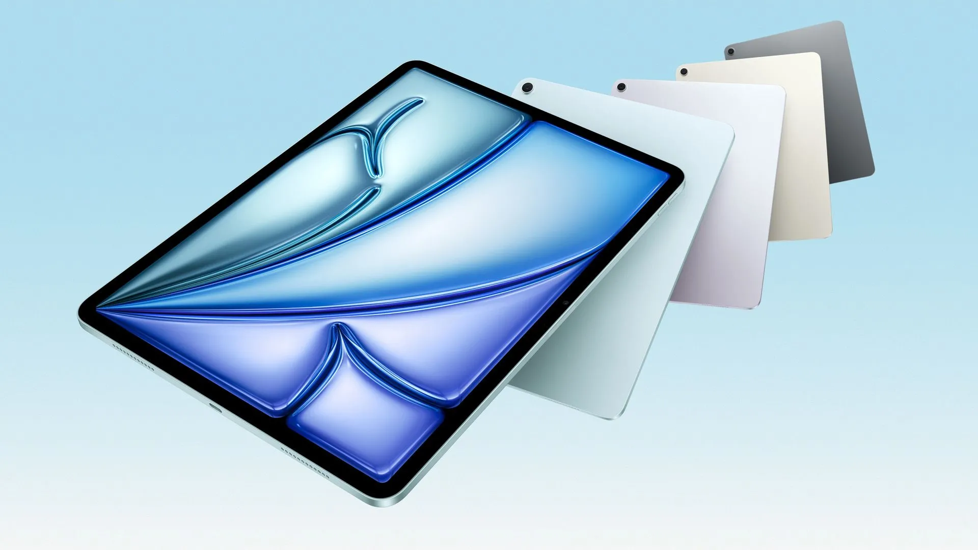 Máy tính bảng iPad Air thế hệ mới trang bị chip M3, đang được trưng bày, tuy nhiên thiếu vắng tính năng AI Apple Intelligence.