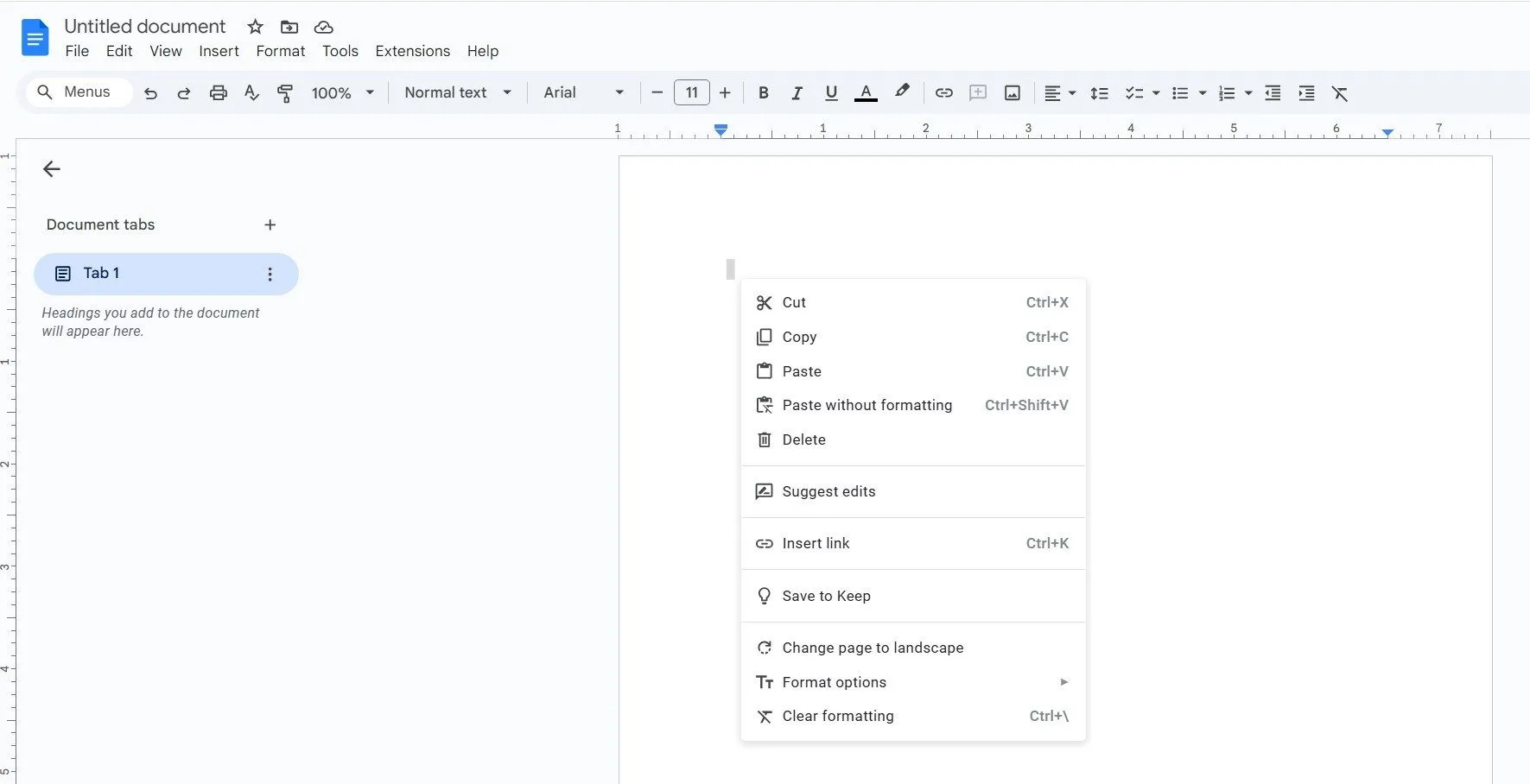 Menu chuột phải trong Google Docs hiển thị tùy chọn dán văn bản không định dạng, minh họa hiệu quả của Ctrl+Shift+V.