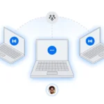 Minh họa cách tính năng Âm thanh thích ứng (Adaptive Audio) của Google Meet tự động tối ưu chất lượng âm thanh trong phòng họp đông người.