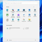 Mô tả menu Start Windows 11 hiện tại với các ứng dụng được ghim, thể hiện mật độ thông tin thấp và khoảng cách lớn giữa các biểu tượng.
