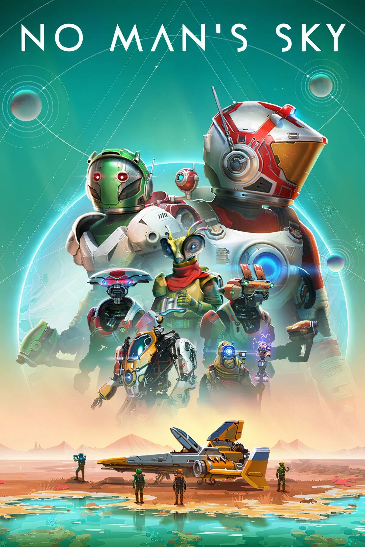 Một cảnh khám phá hành tinh rộng lớn trong No Man's Sky, với tàu vũ trụ neo đậu trên bề mặt kỳ lạ, thể hiện tự do khám phá và sự đa dạng sinh học của vũ trụ game.