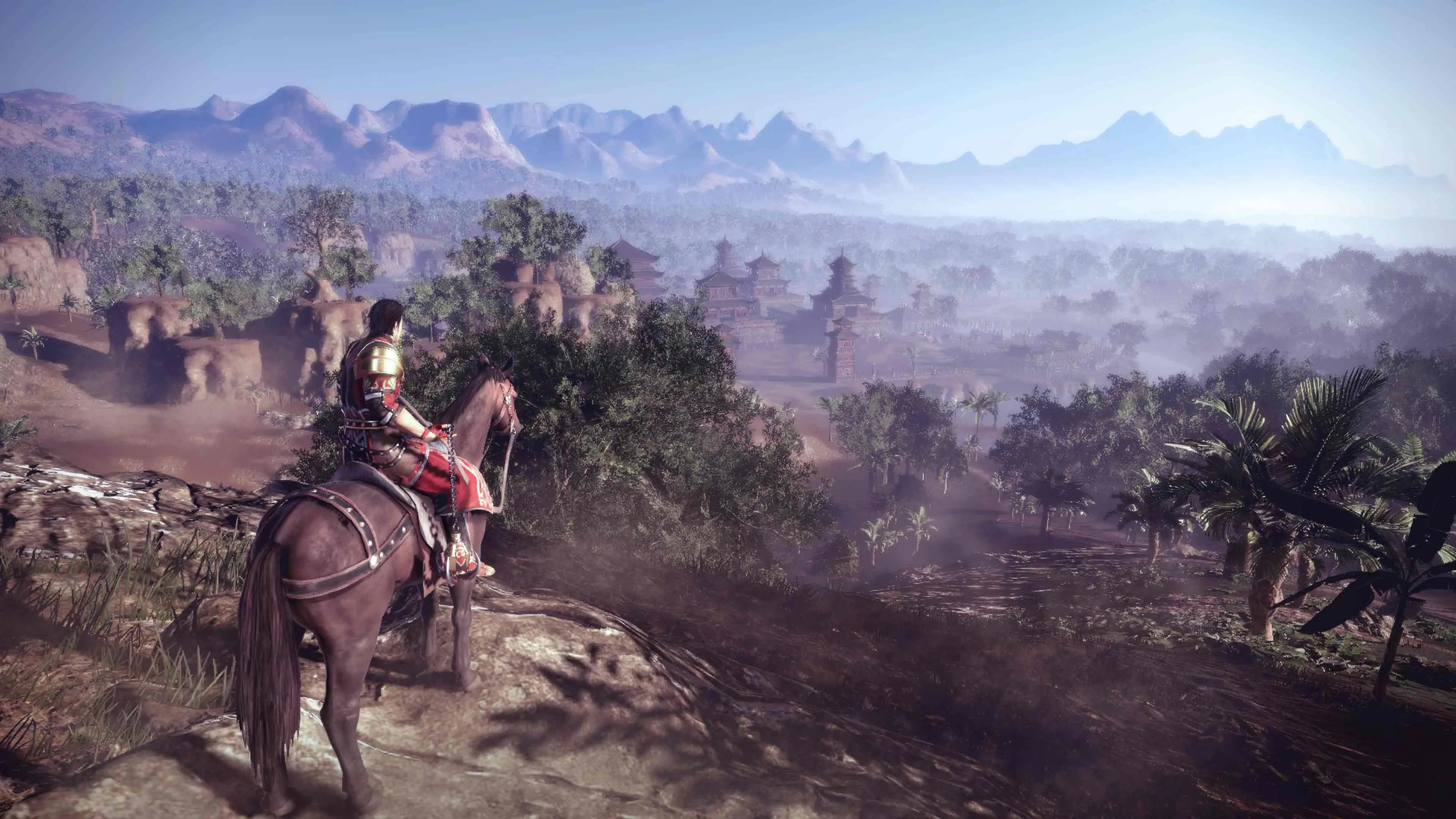 Một chiến binh cưỡi ngựa trong trận chiến quy mô lớn của Dynasty Warriors 9, minh họa sự thay đổi thể loại ngoạn mục của dòng game.