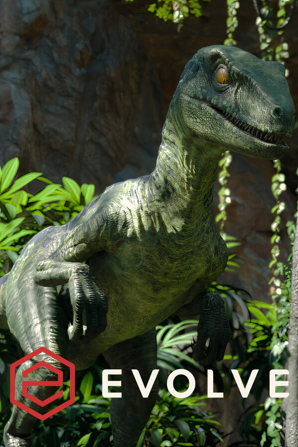 Một con quái vật và bốn thợ săn trong game Evolve, thể hiện cơ chế gameplay đặc trưng nhưng nhanh chóng gây nhàm chán và nặng DLC.