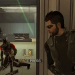 Người chơi điều khiển nhân vật Adam Jensen trong bối cảnh tương lai của game Deus Ex: Human Revolution, thể hiện lối chơi đa dạng của immersive sim với yếu tố hành động, lén lút và nhập vai.