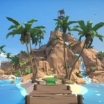 Người chơi thực hiện cú putt golf trên sân mini golf ảo tuyệt đẹp trong Walkabout Mini Golf VR, một trải nghiệm VR thư giãn lý tưởng cho người mới bắt đầu.