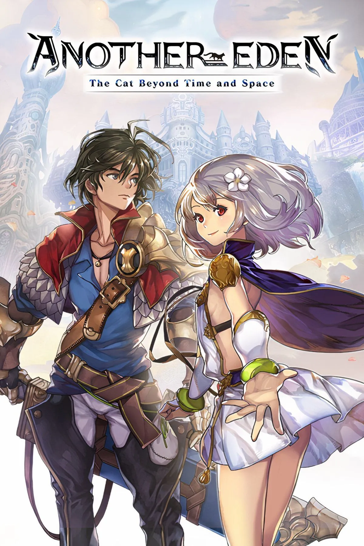 Nhân vật Aldo và các đồng đội trong Another Eden, thể hiện phong cách đồ họa anime cổ điển và bối cảnh phiêu lưu xuyên không gian, thời gian của game nhập vai này.