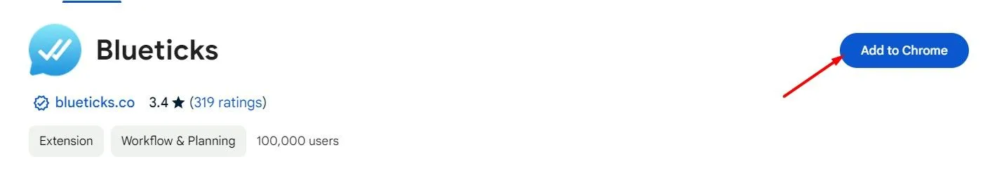 Nút Add to Chrome trên trang tiện ích Blueticks để cài đặt vào trình duyệt.