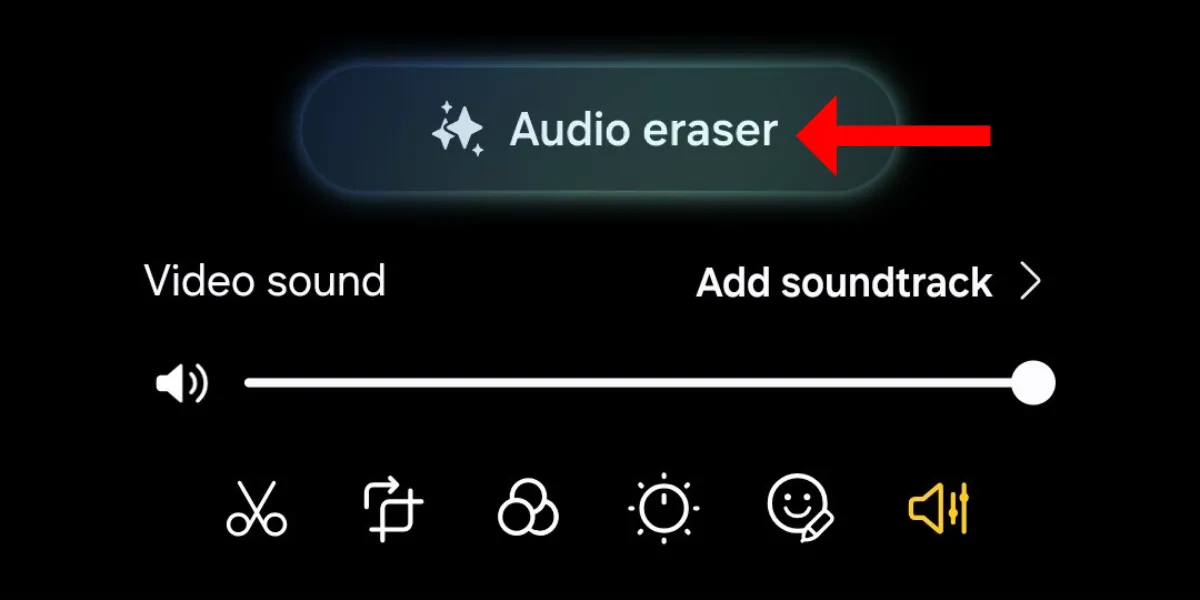 Nút Audio Eraser trong ứng dụng Thư viện trên Galaxy S25, cho phép loại bỏ hoặc điều chỉnh âm thanh nền trong video.