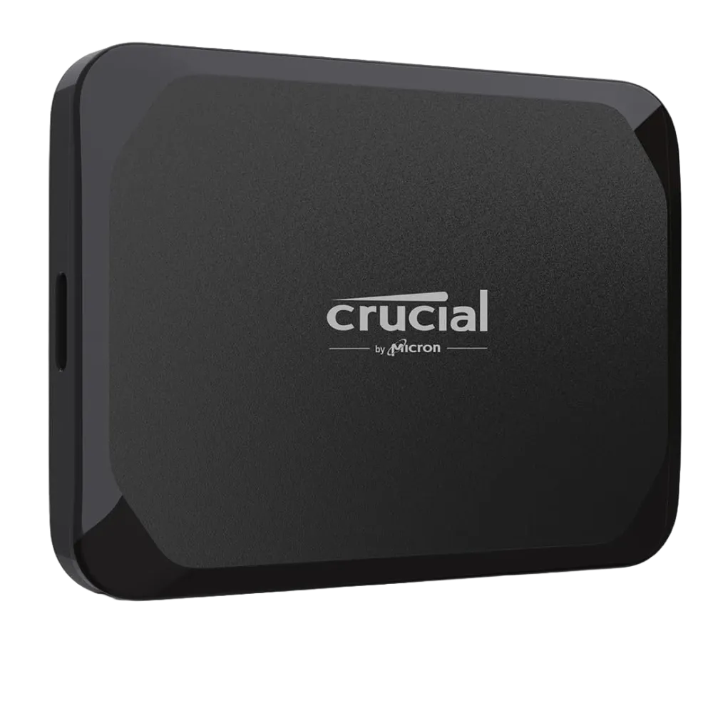 Ổ cứng SSD di động Crucial X9 màu đen, nhỏ gọn, kết nối USB-C, giải pháp lưu trữ nhanh và tiện lợi.