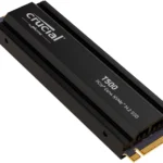 Ổ cứng SSD NVMe Crucial T500 Gen 4 với tản nhiệt, minh họa tốc độ cao và hiệu năng vượt trội cho PC và PS5.