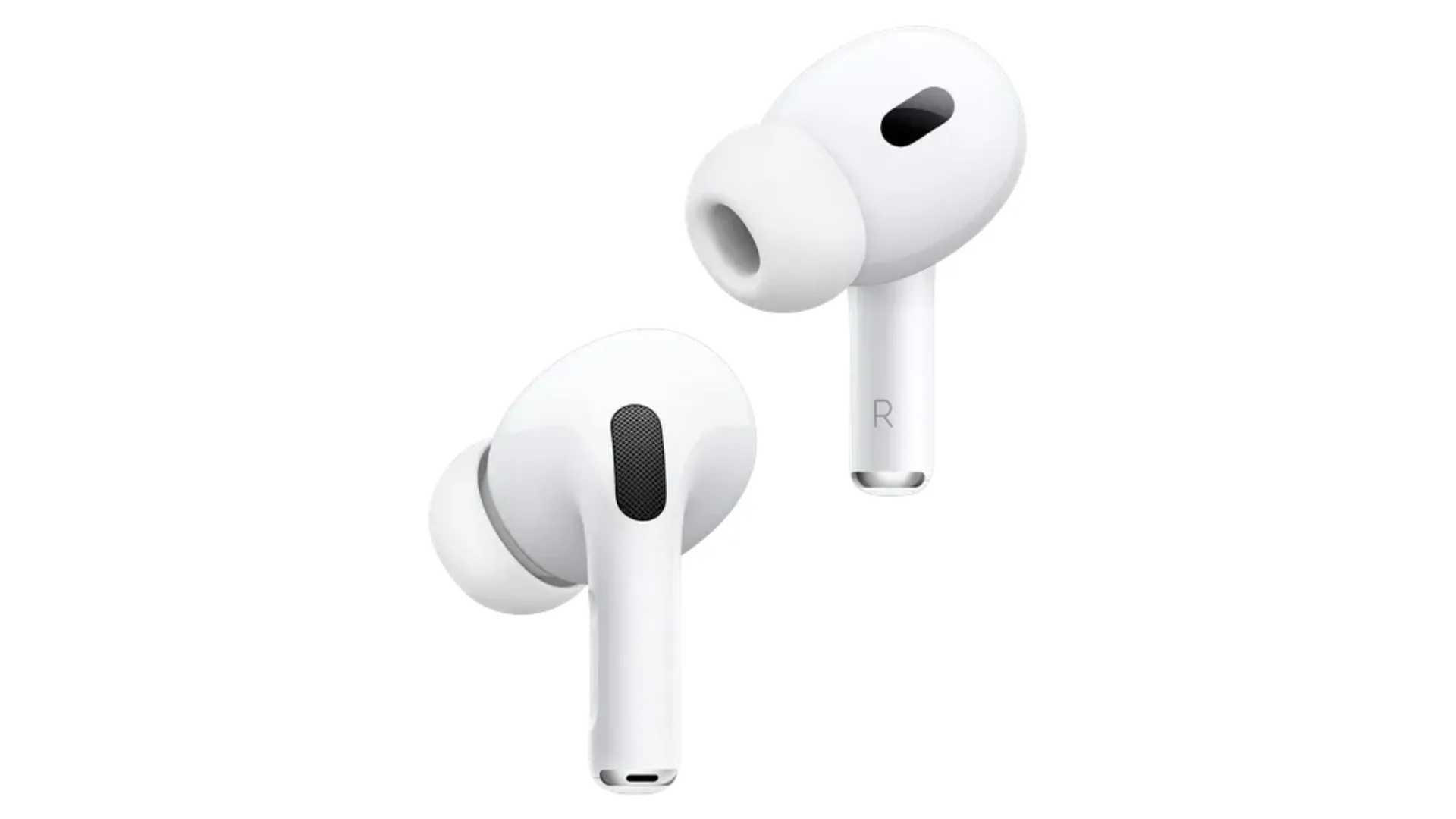 Tai nghe AirPods Pro 2 màu trắng với thiết kế in-ear nhỏ gọn, thân ngắn, mang lại sự thoải mái khi đeo cả ngày.