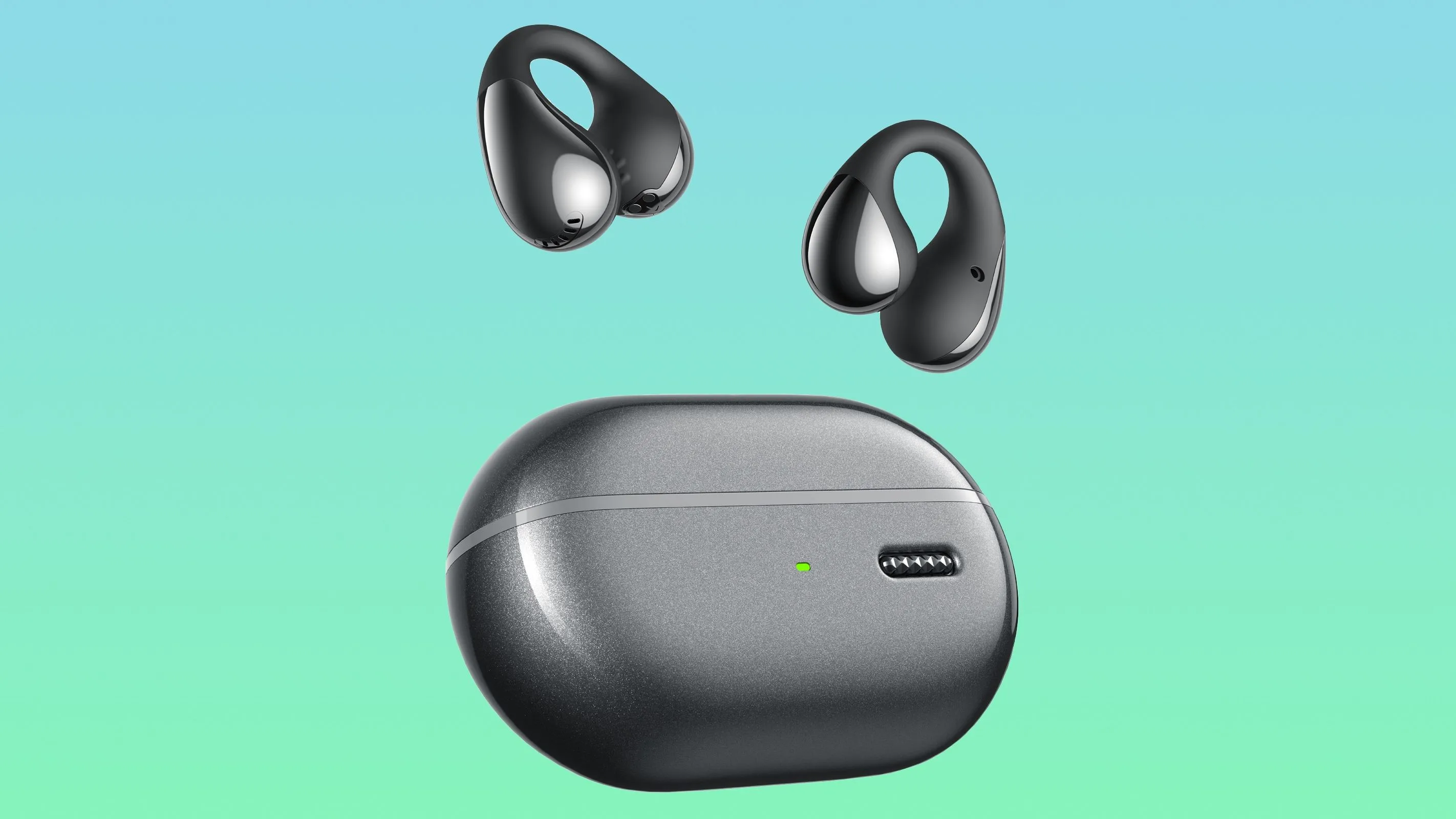 Tai nghe True Wireless SOUNDPEATS PearlClip Pro màu đen đặt cạnh hộp sạc nhỏ gọn, thể hiện sự tiện lợi và sẵn sàng cho trải nghiệm âm thanh cao cấp.