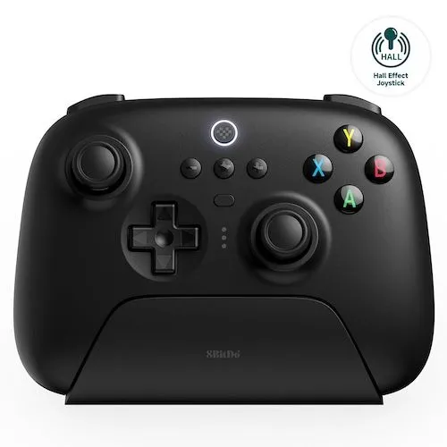 Tay cầm chơi game không dây 8BitDo Ultimate 2.4G kèm dock sạc, tương thích đa nền tảng và có Hall Effect joysticks