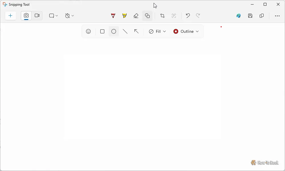 Thanh công cụ chỉnh sửa ảnh cơ bản của Snipping Tool, bao gồm bút, highlight và cắt ảnh.