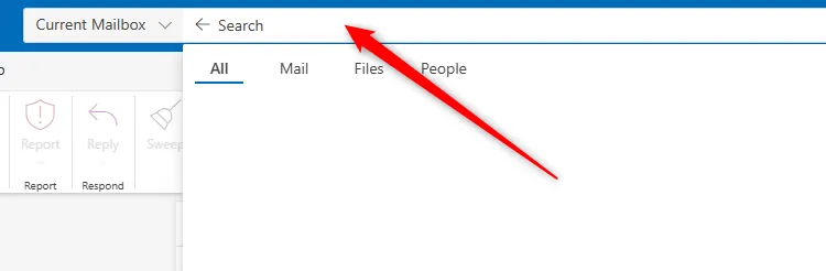 Thanh tìm kiếm của Outlook mới hiển thị các tùy chọn tìm kiếm nâng cao đã được kích hoạt.