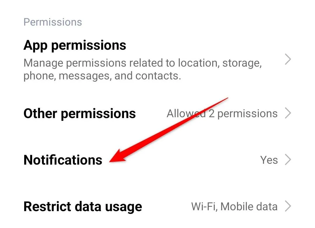 Thông tin ứng dụng Reddit trên Android, hiển thị tùy chọn &quot;Notifications&quot; (Thông báo).