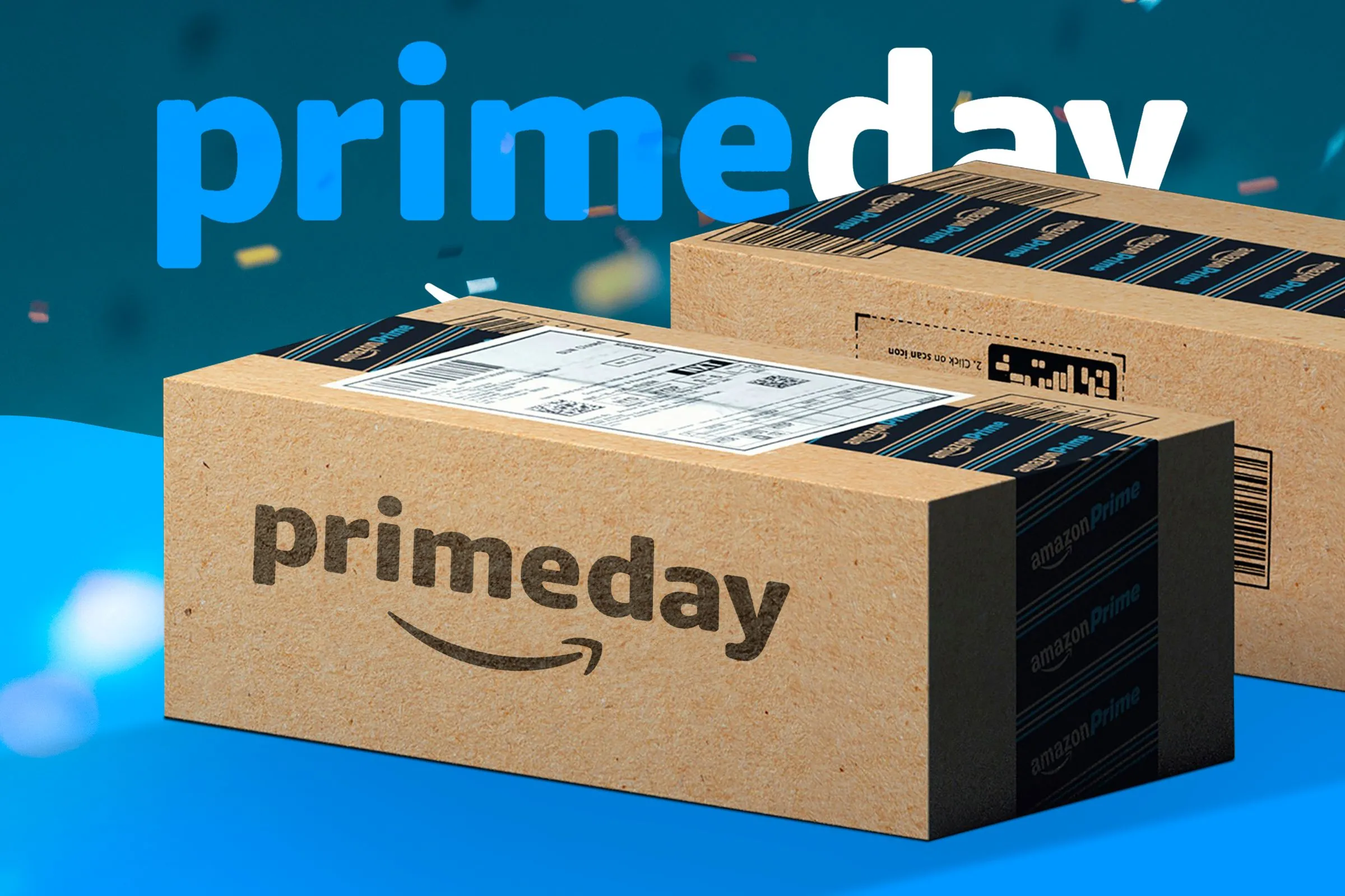 Thùng hàng Amazon Prime Day với logo Prime nổi bật, biểu tượng của các chương trình khuyến mãi lớn vào ngày hội mua sắm này.