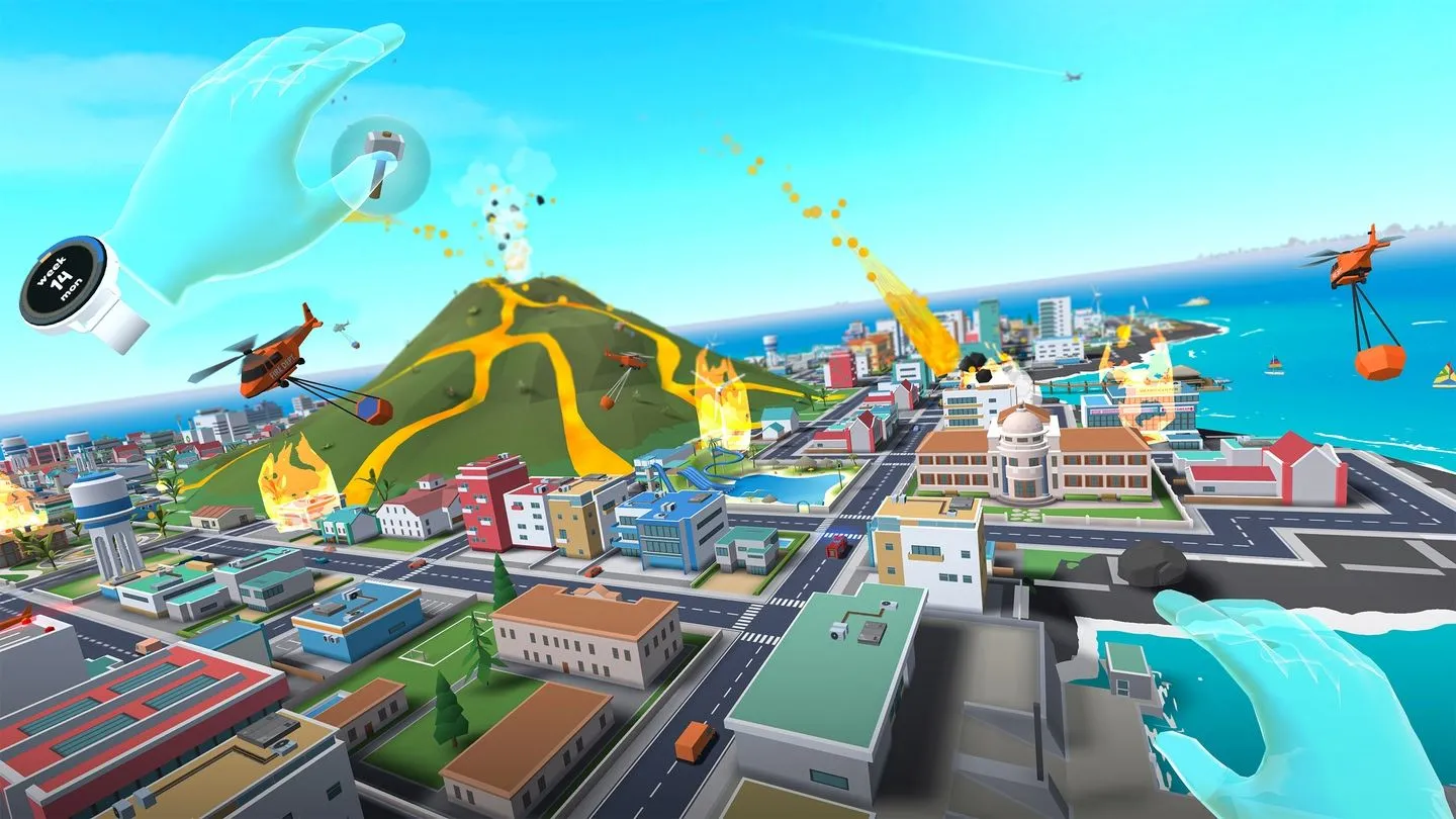 Tổng quan một thành phố đang được xây dựng trong Little Cities VR, tựa game xây dựng thành phố được thiết kế riêng cho thực tế ảo.