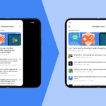 Ứng dụng Android tối ưu hiển thị trên điện thoại gập, từ chế độ có viền đen sang chế độ tràn màn hình, minh họa khả năng thay đổi kích thước ứng dụng của Android 16