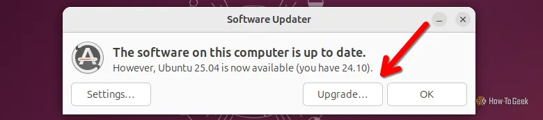Ứng dụng Cập nhật Phần mềm (Software Updater) của Ubuntu, hiển thị nút &quot;Nâng cấp...&quot; sau khi kiểm tra các bản cập nhật.