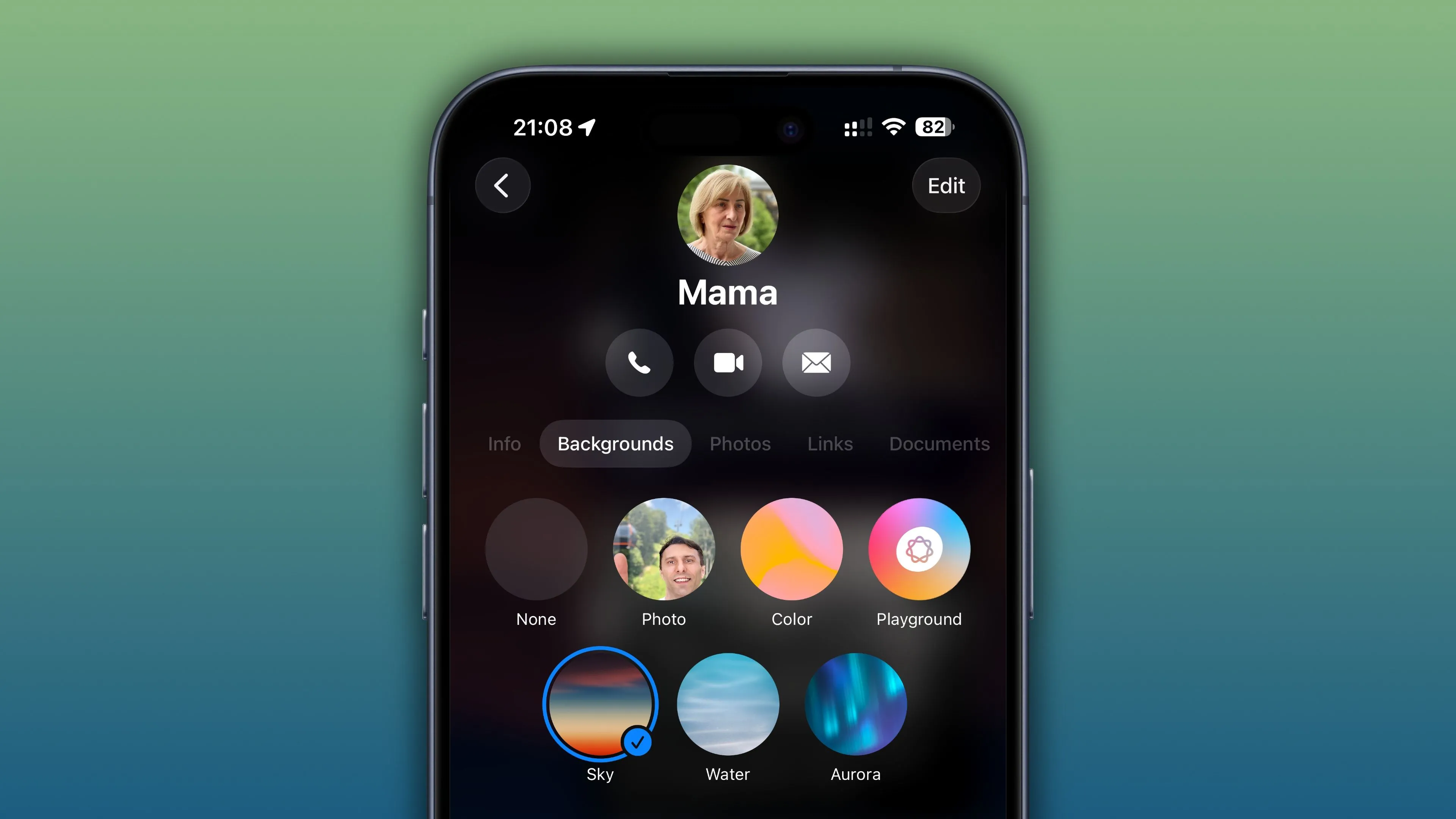 Ứng dụng Tin nhắn trên iPhone hiển thị các tùy chọn hình nền trò chuyện, mang đến trải nghiệm cá nhân hóa.