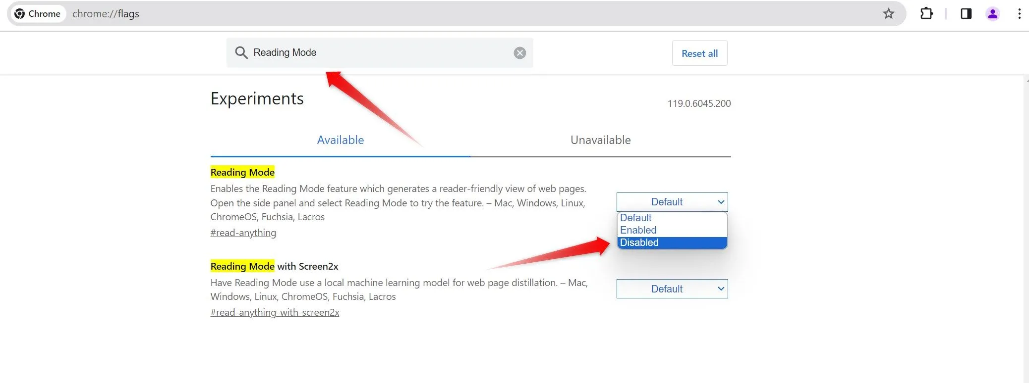 Vô hiệu hóa cờ Reading Mode trong Chrome Flags để giải quyết vấn đề hình ảnh không hiển thị