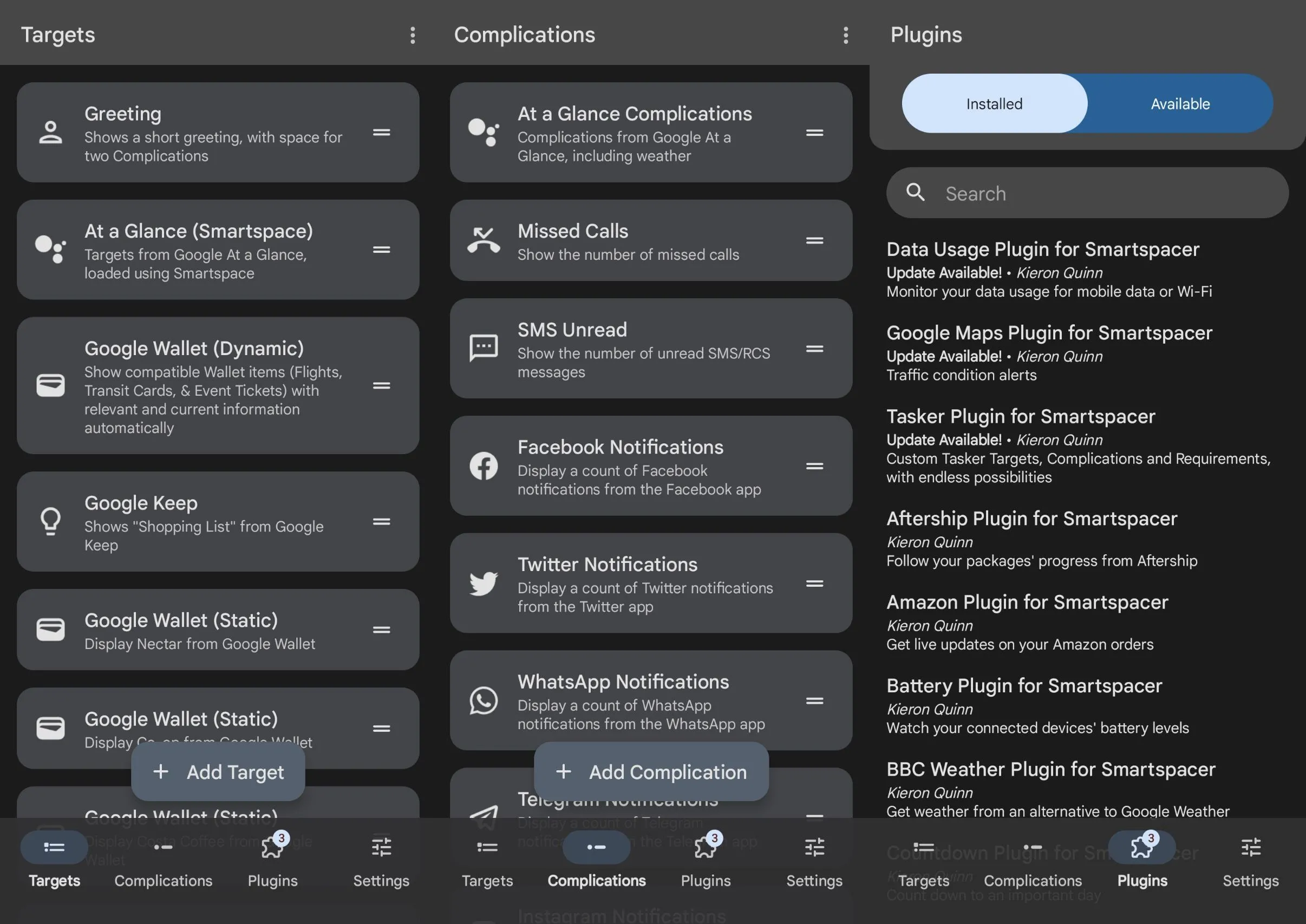 Widget Smartspacer hiển thị trên màn hình chính Android, tích hợp nhiều thông tin hữu ích như thời tiết, thông báo mạng xã hội và trạng thái pin thiết bị Bluetooth, mang lại trải nghiệm tiện ích 'At a Glance' nâng cao.