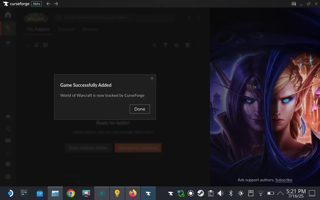 World of Warcraft được theo dõi thành công trong CurseForge, cho phép quản lý và cài đặt các add-on hiệu quả